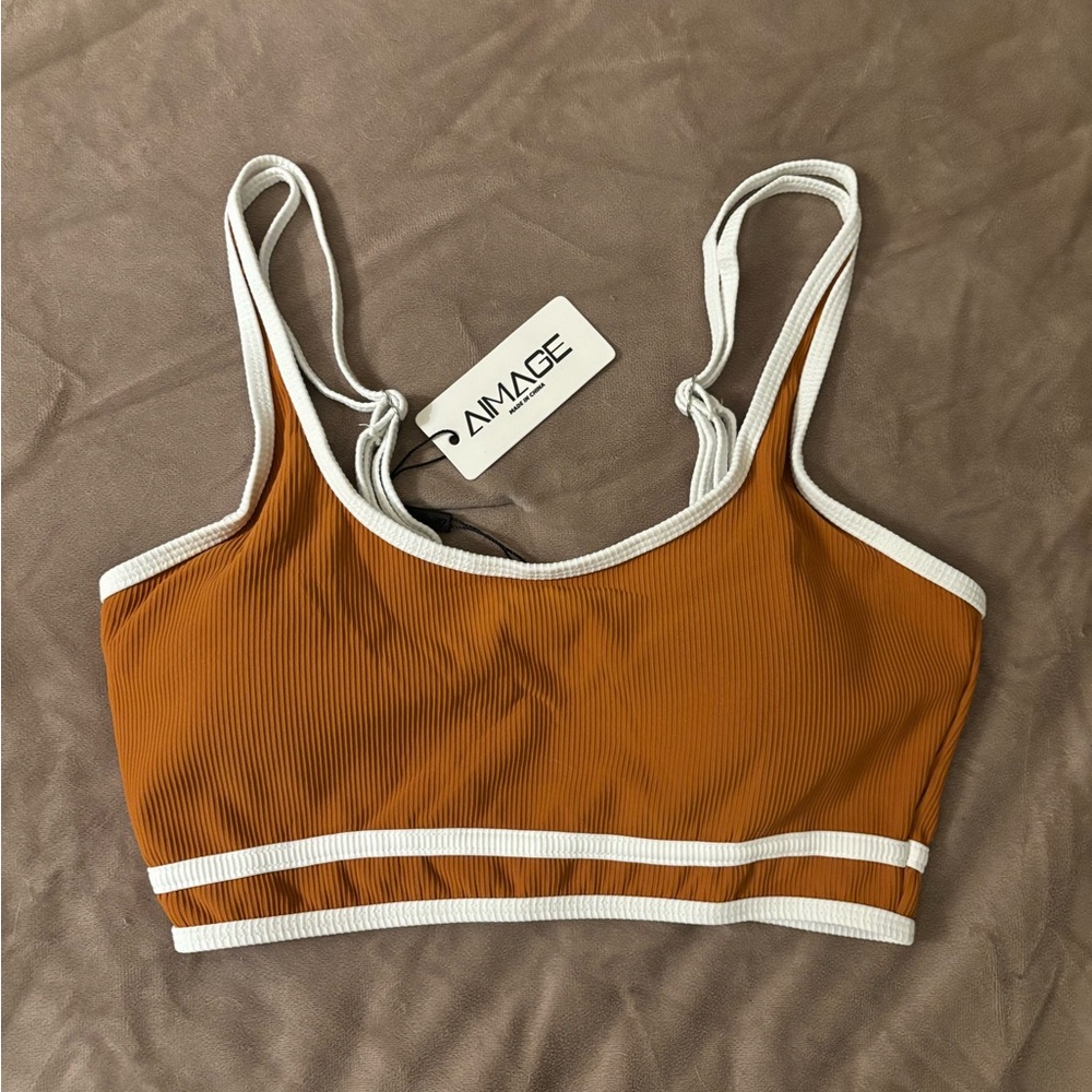 NWT Apricot Brown Sporty Bikini Top - Small